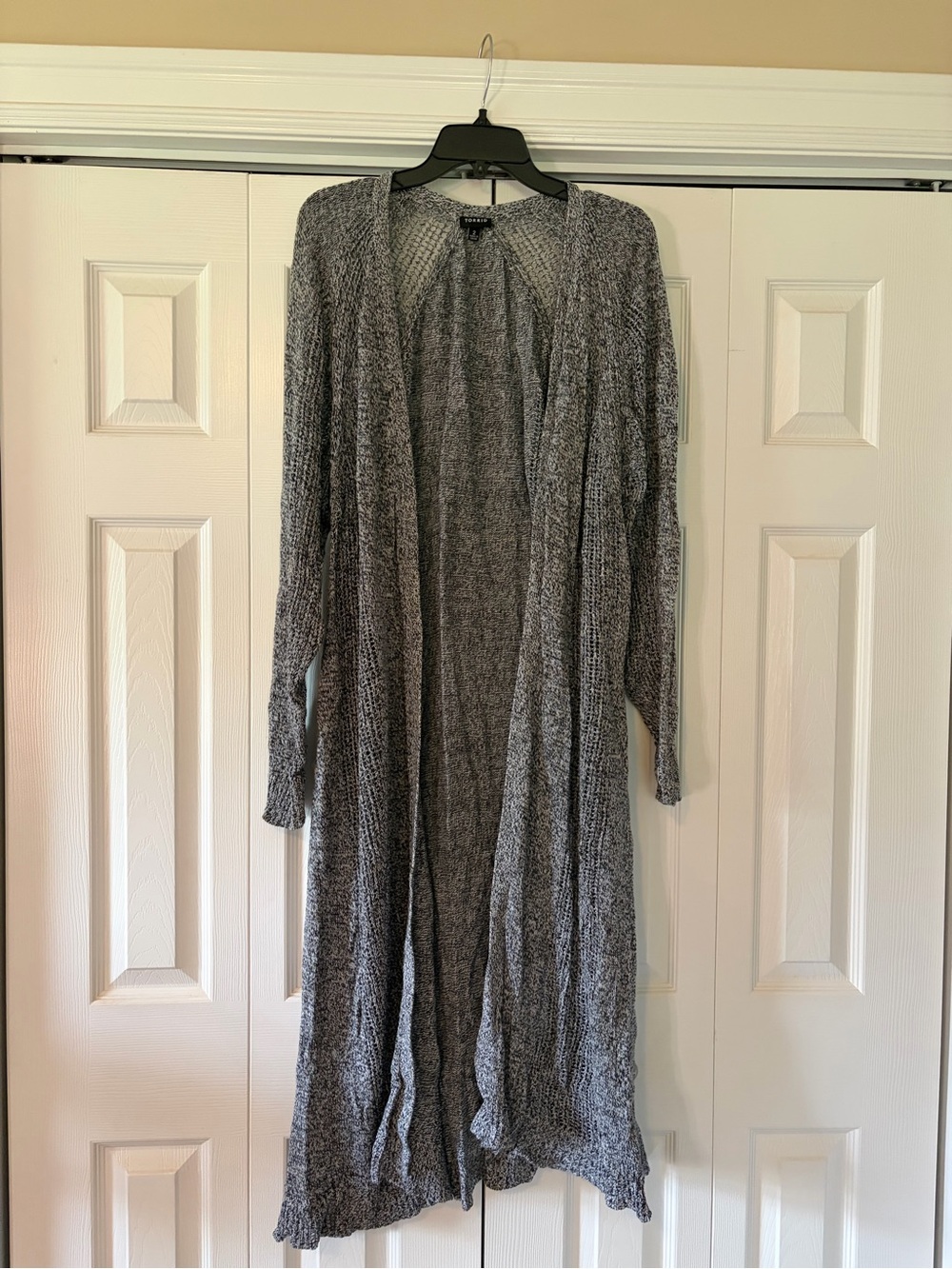 torrid Black and White Marled Open-Knit Cardigan